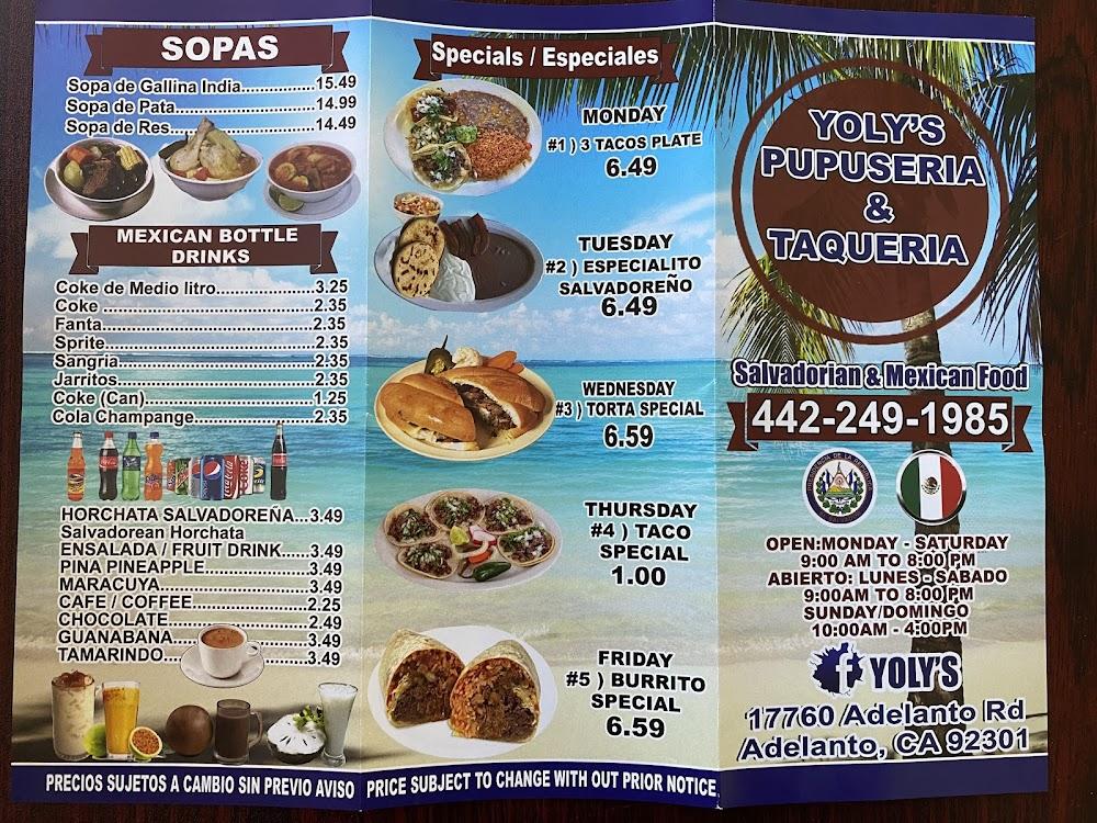 Yoly’s Taqueria & Pupuseria Menu image 1